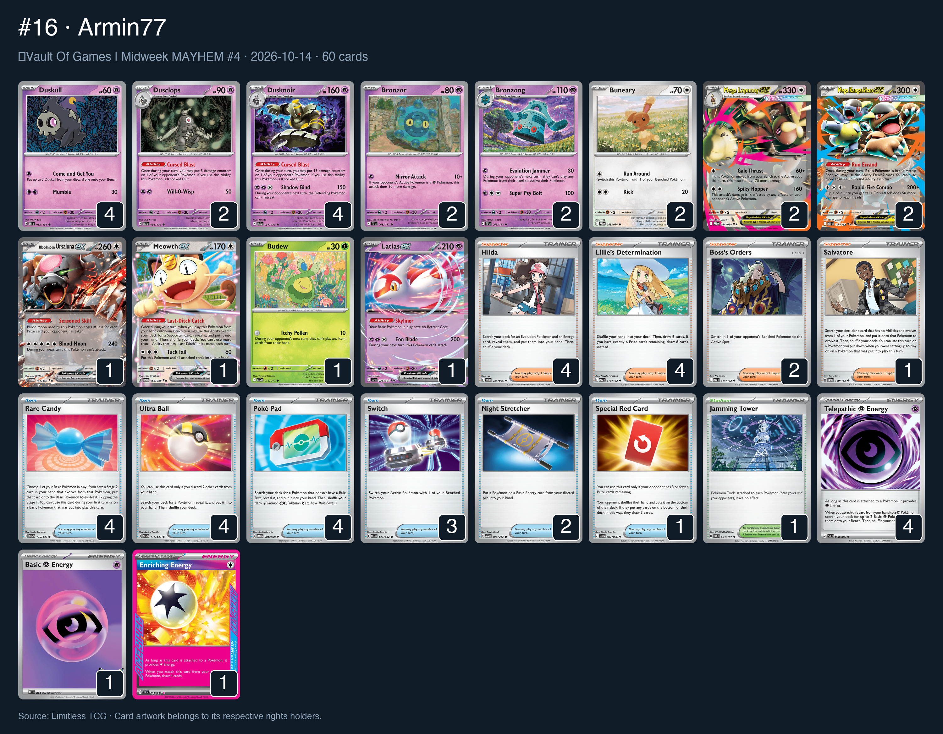 Complete 60-card deck list for rank 16, Armin77
