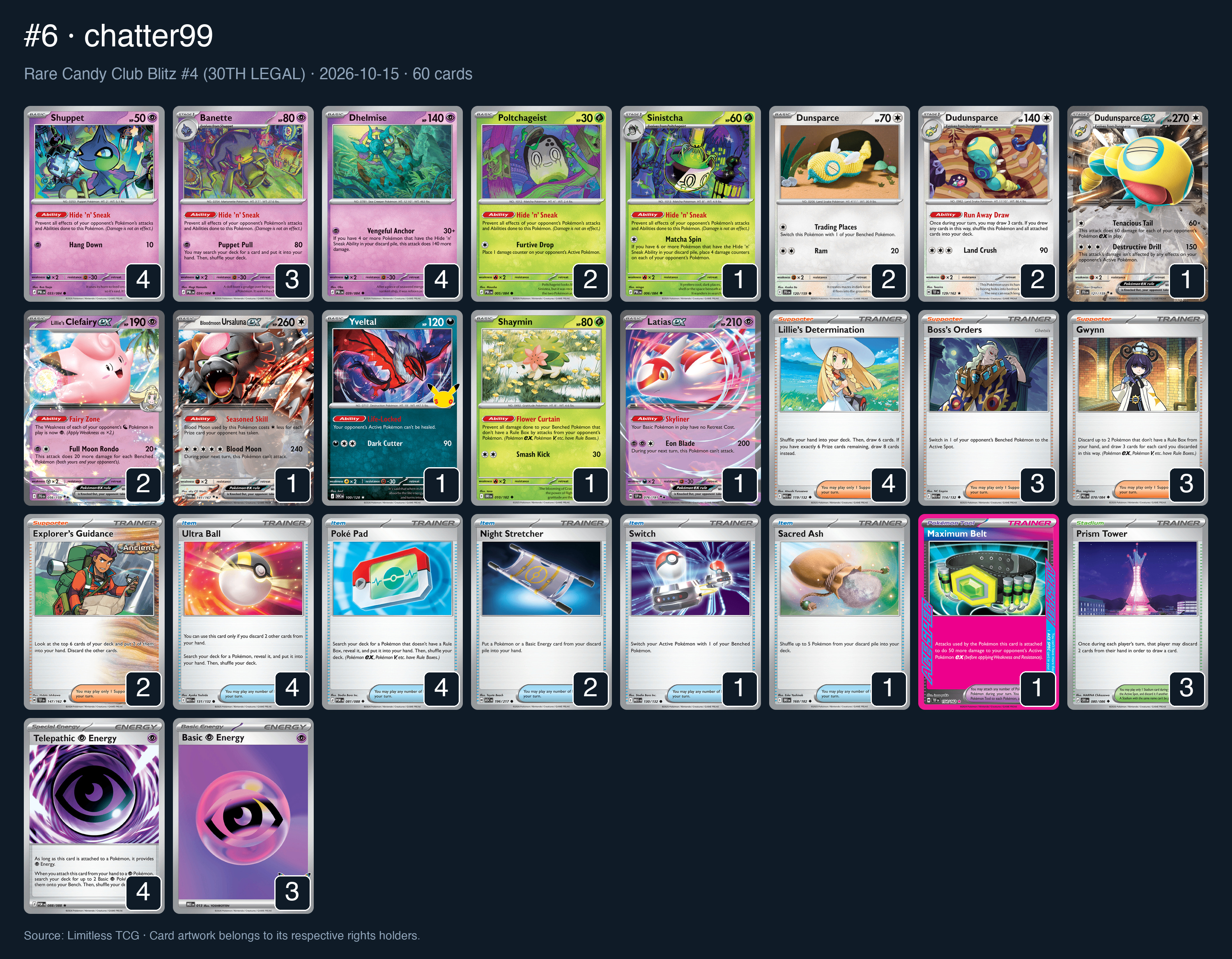 Complete 60-card deck list for rank 6, chatter99