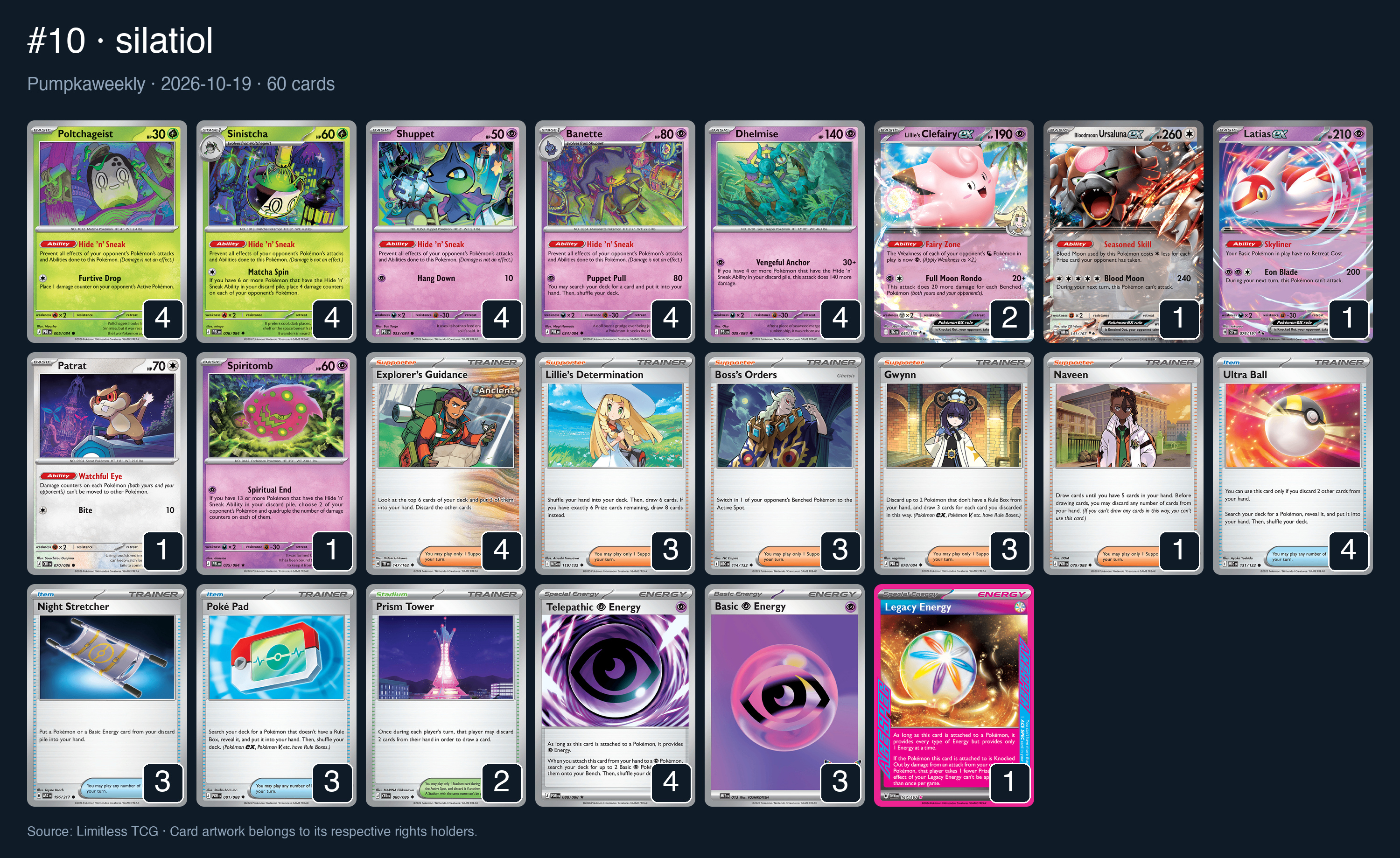 Complete 60-card deck list for rank 10, silatiol