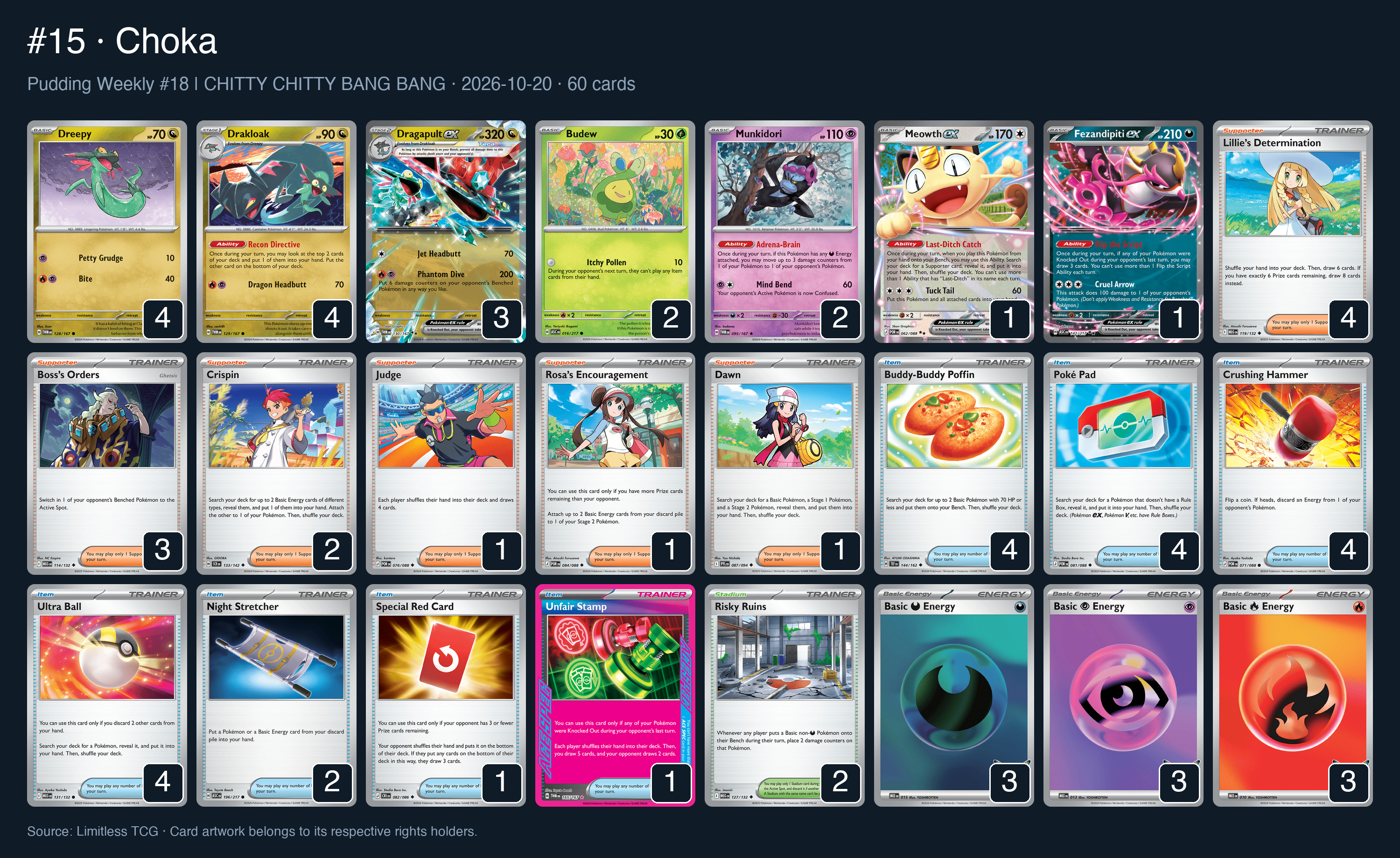 Complete 60-card deck list for rank 15, Choka
