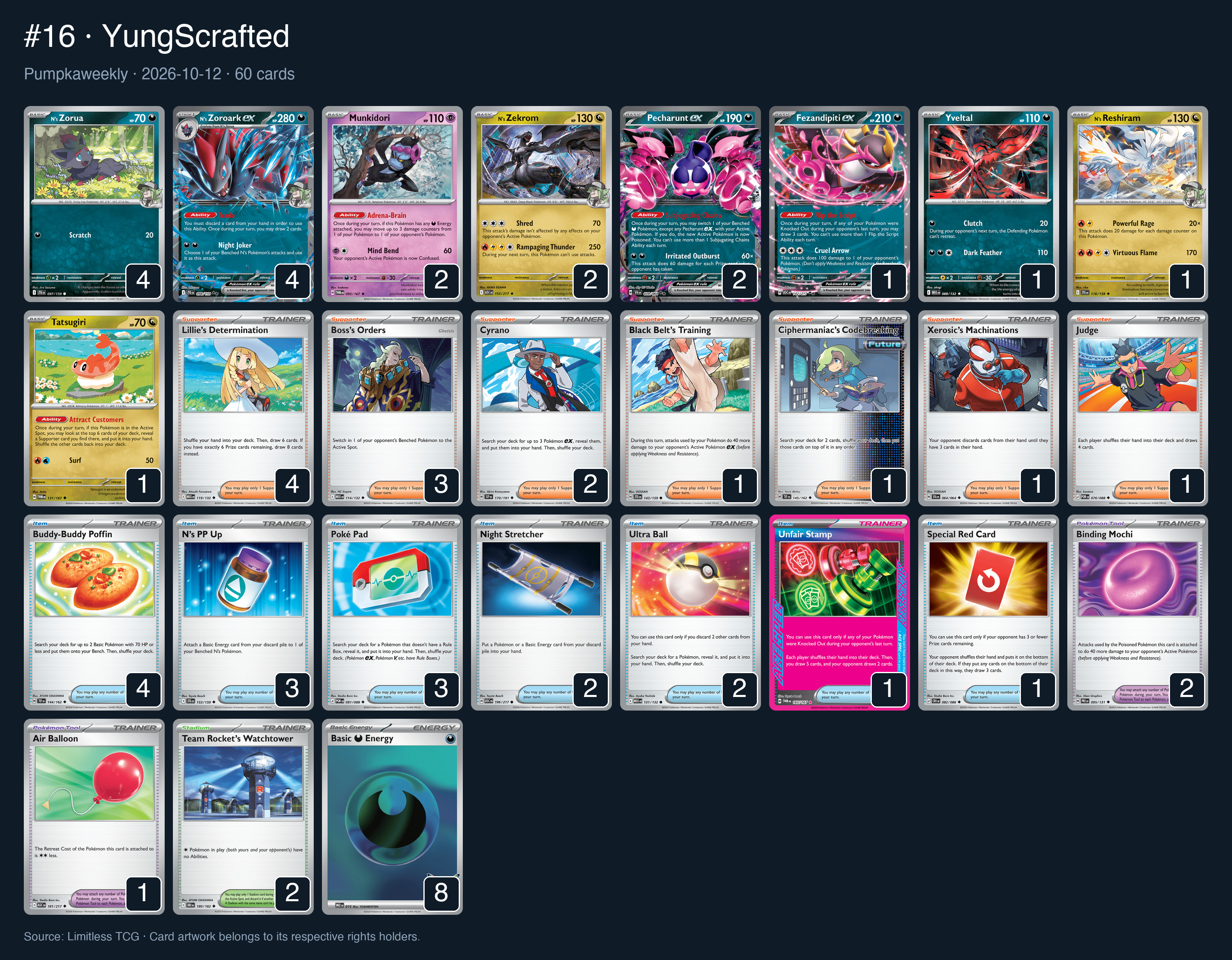 Complete 60-card deck list for rank 16, YungScrafted