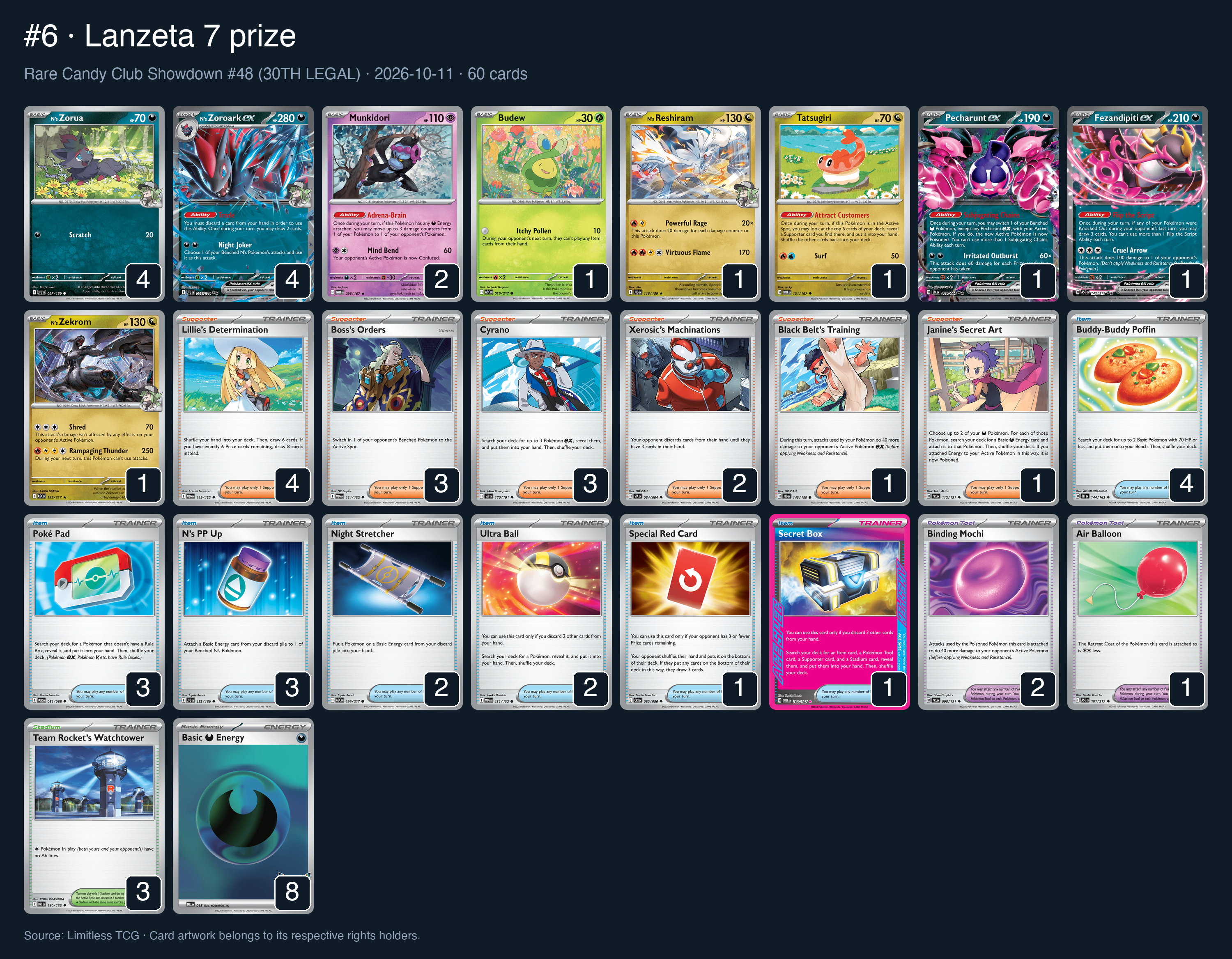 Complete 60-card deck list for rank 6, Lanzeta 7 prize