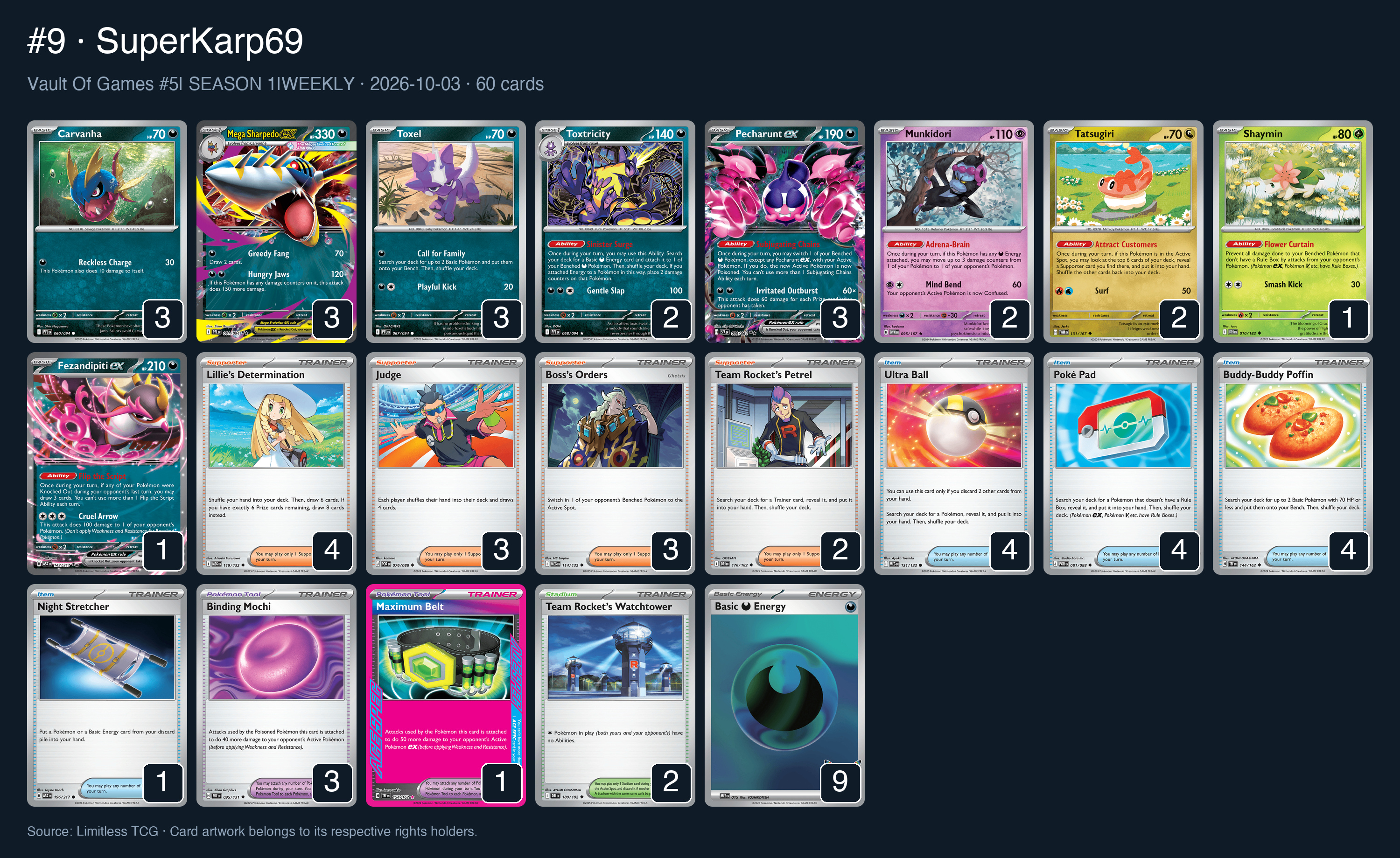 Complete 60-card deck list for rank 9, SuperKarp69