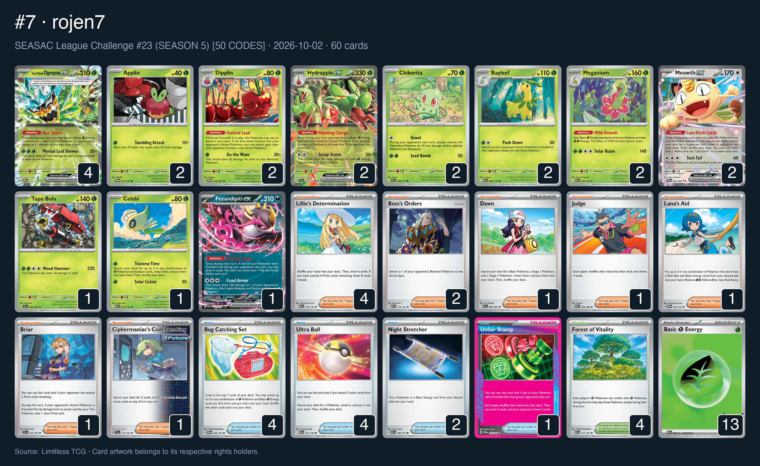 Complete 60-card deck list for rank 7, rojen7
