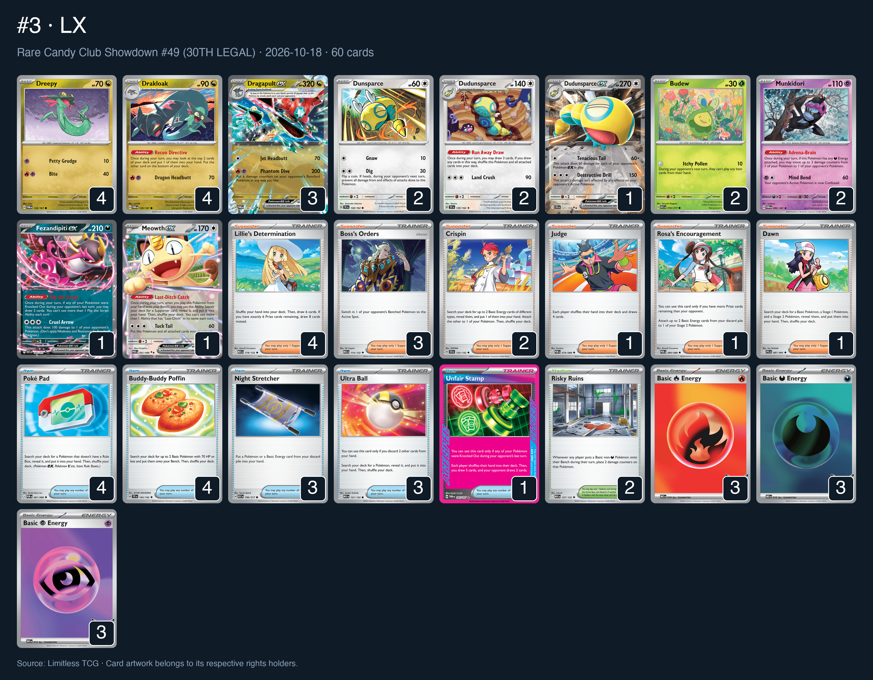 Complete 60-card deck list for rank 3, LX