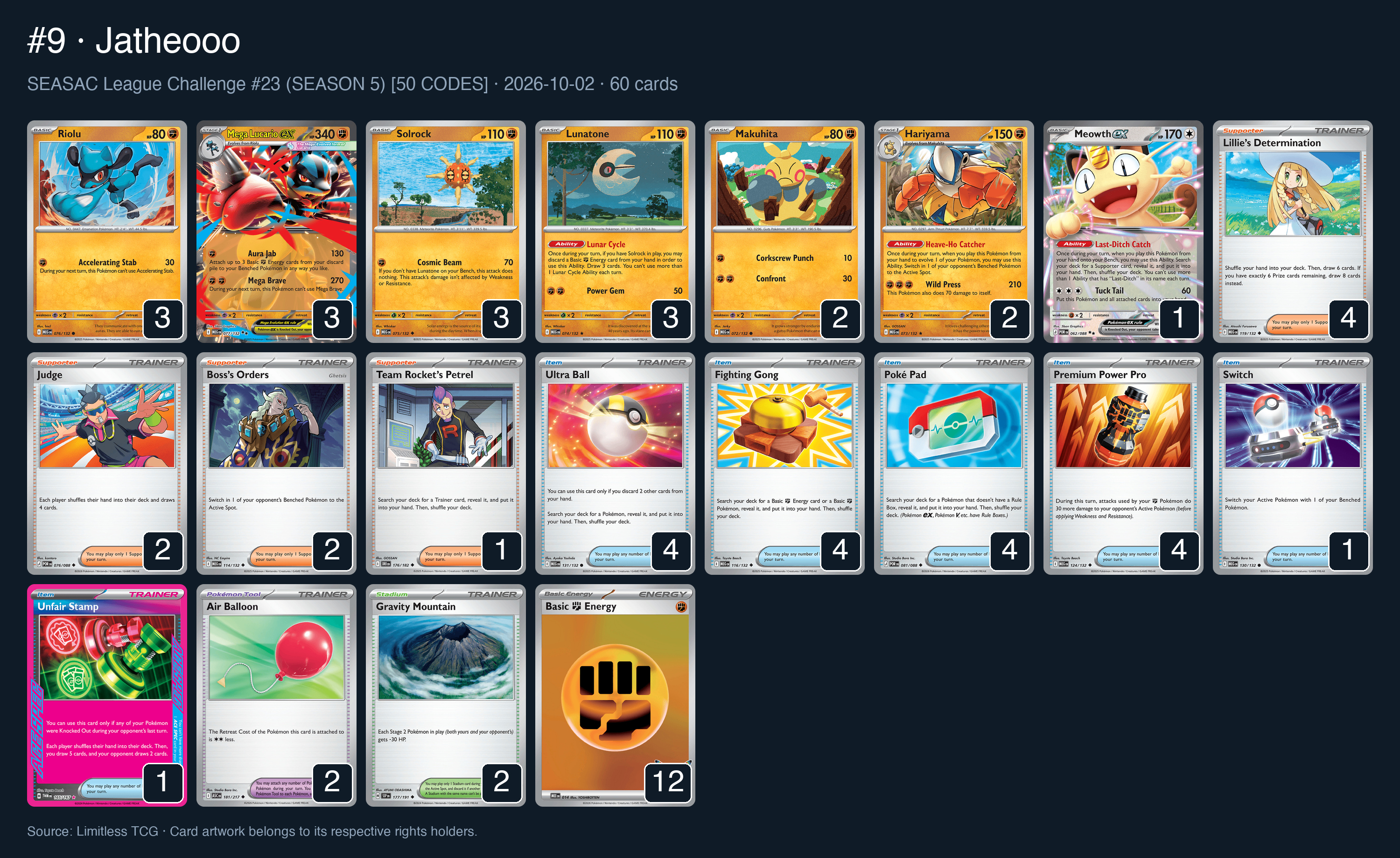 Complete 60-card deck list for rank 9, Jatheooo
