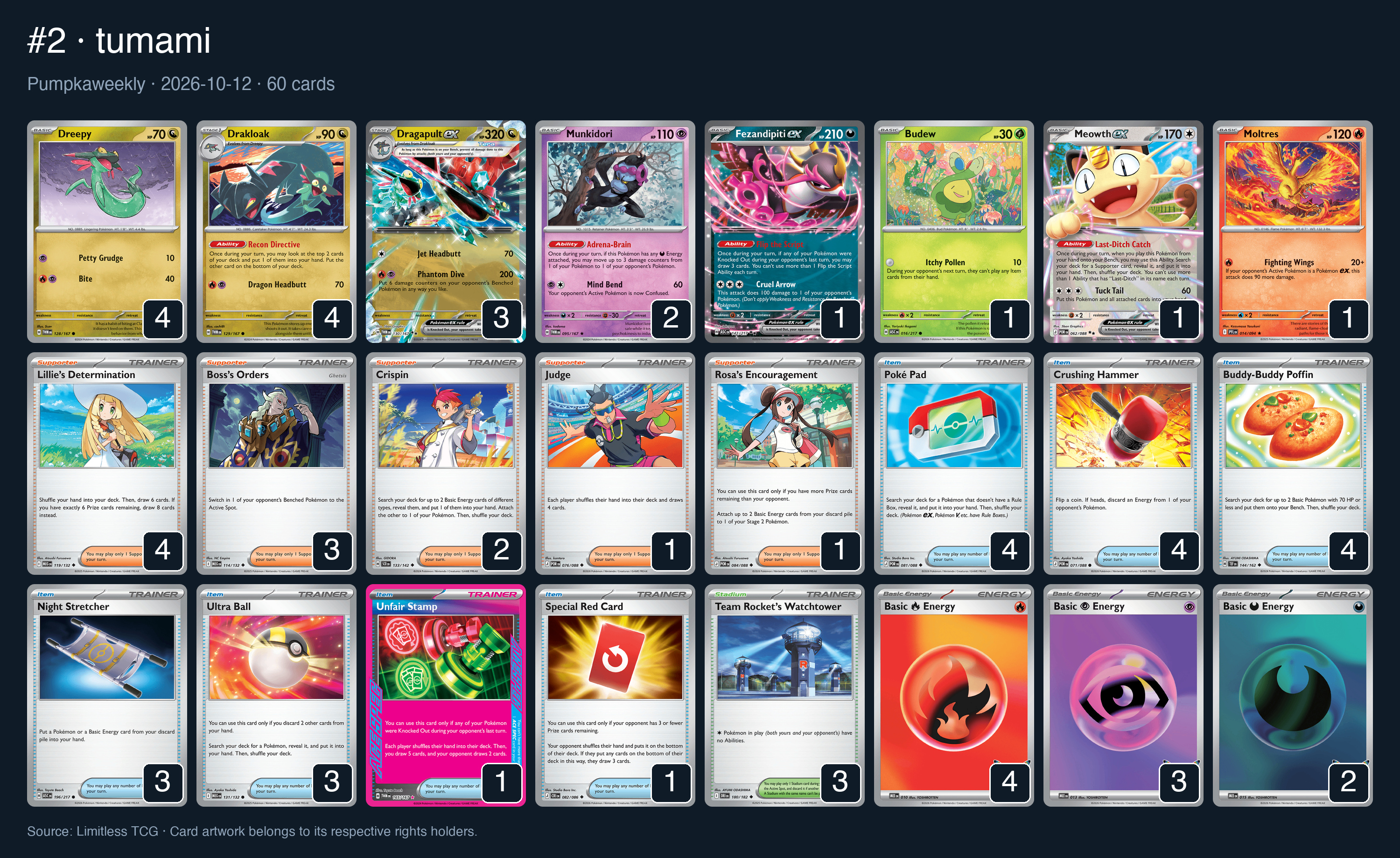 Complete 60-card deck list for rank 2, tumami