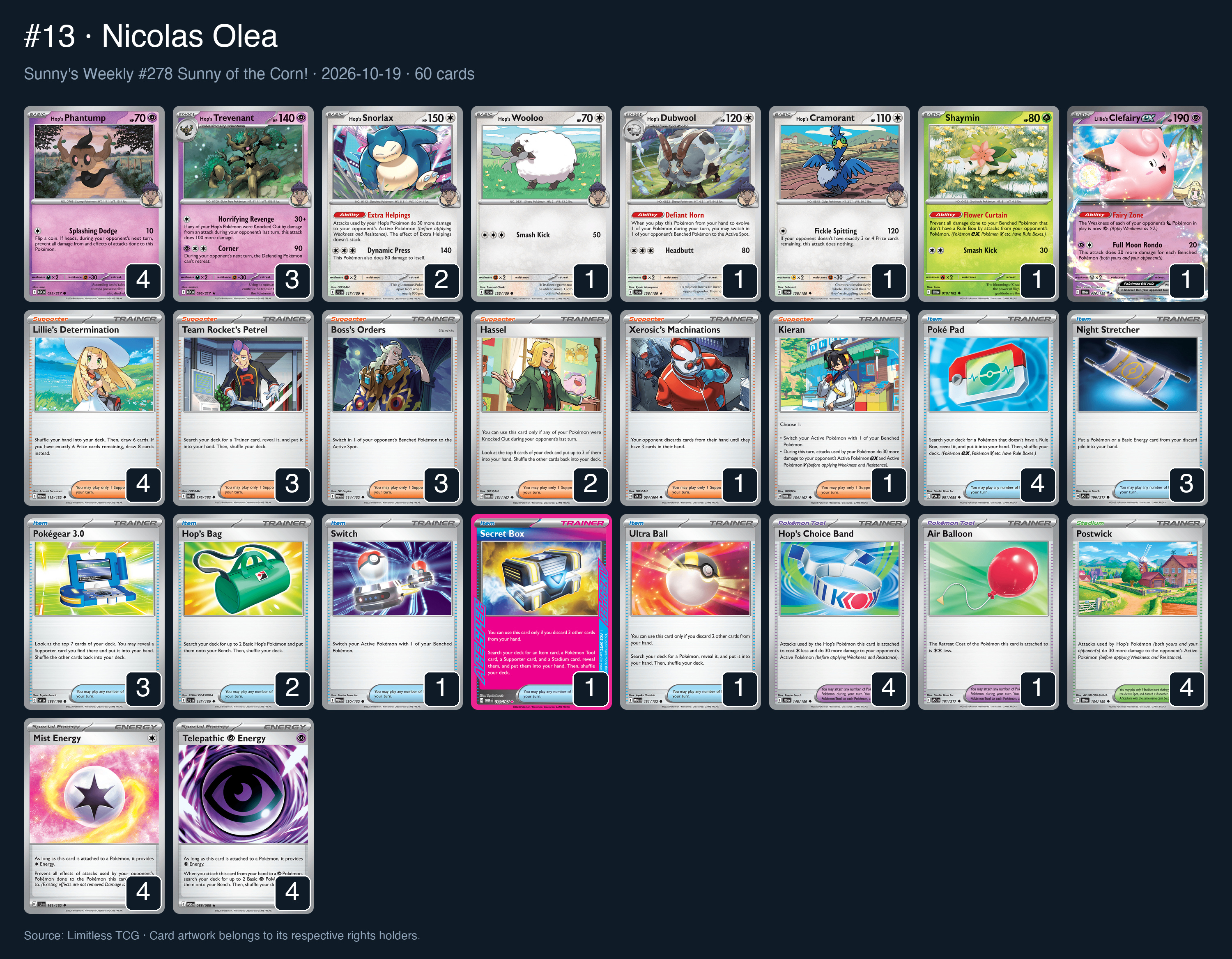 Complete 60-card deck list for rank 13, Nicolas Olea