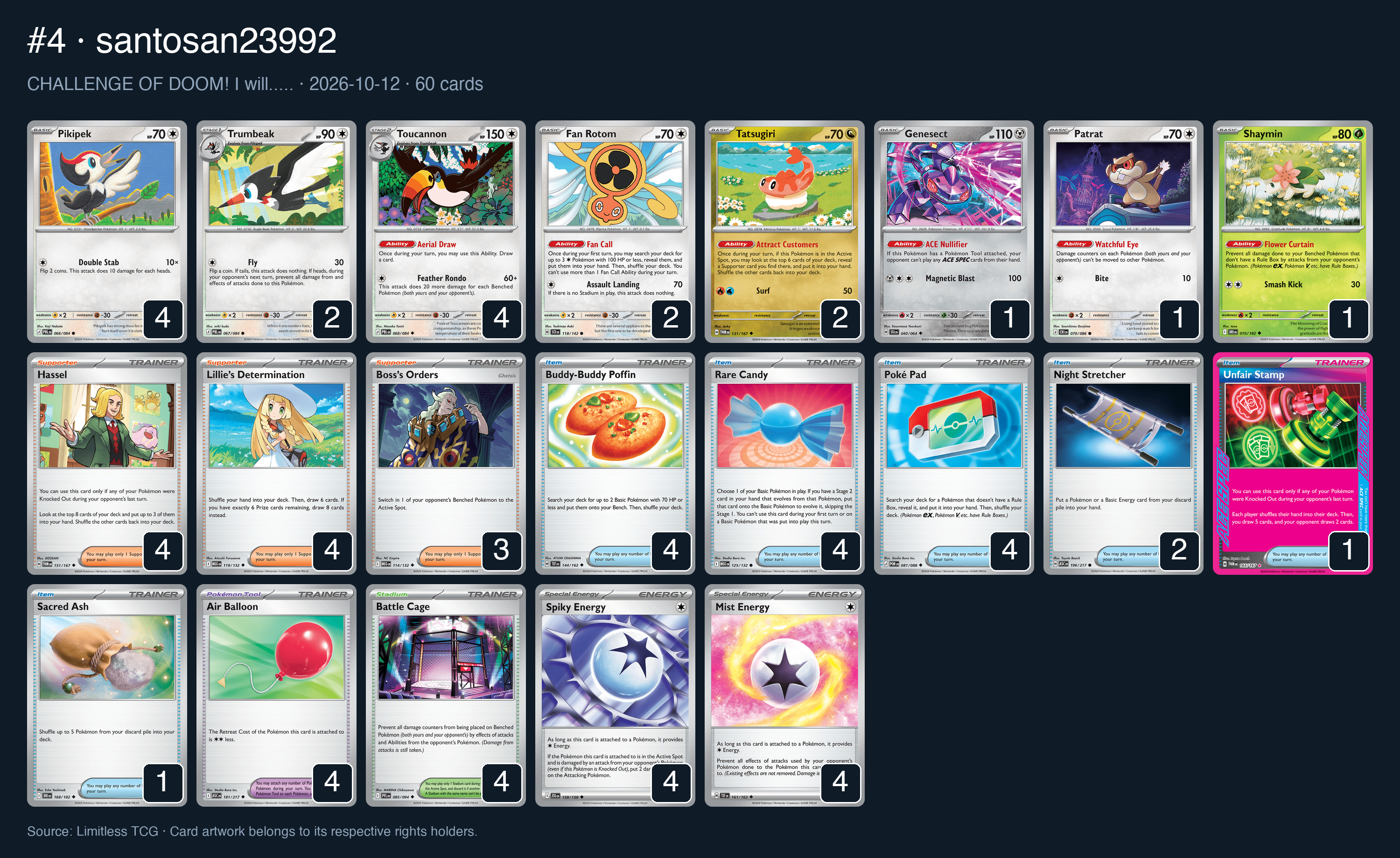Complete 60-card deck list for rank 4, santosan23992