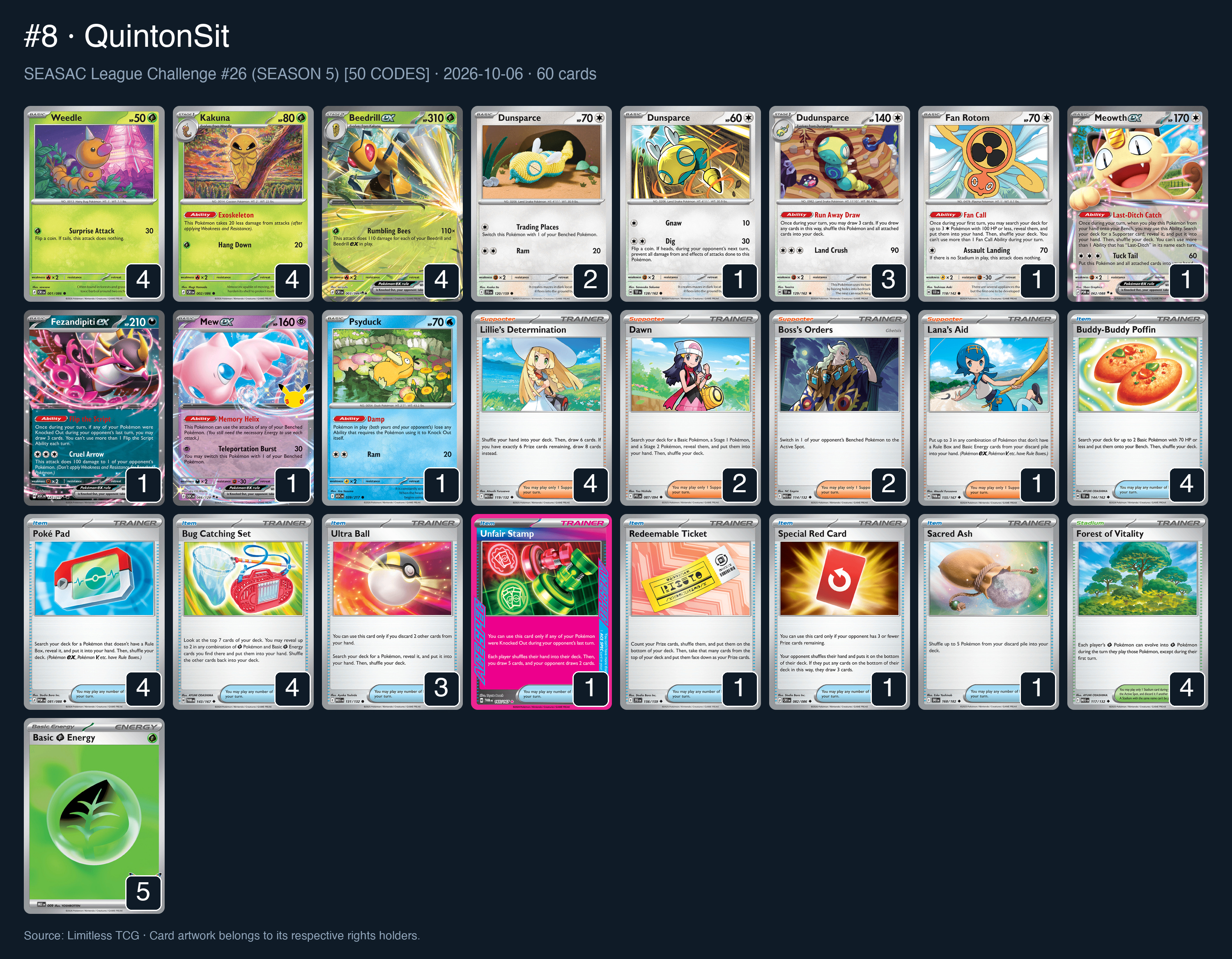 Complete 60-card deck list for rank 8, QuintonSit