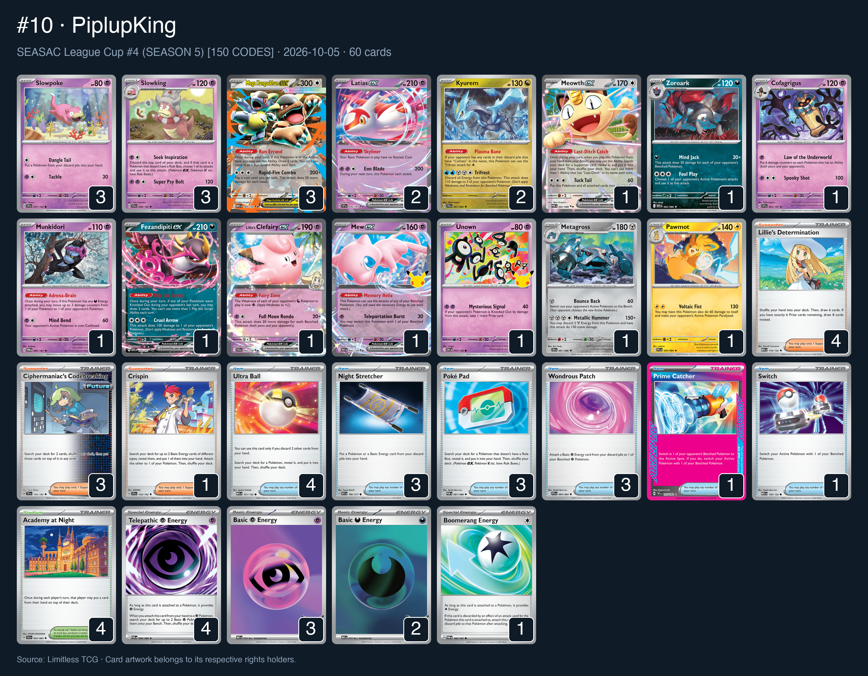 Complete 60-card deck list for rank 10, PiplupKing
