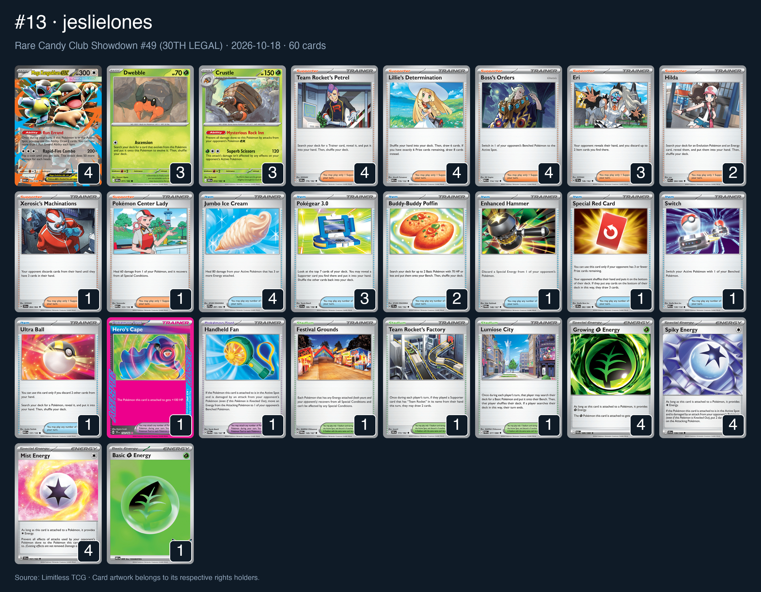 Complete 60-card deck list for rank 13, jeslielones