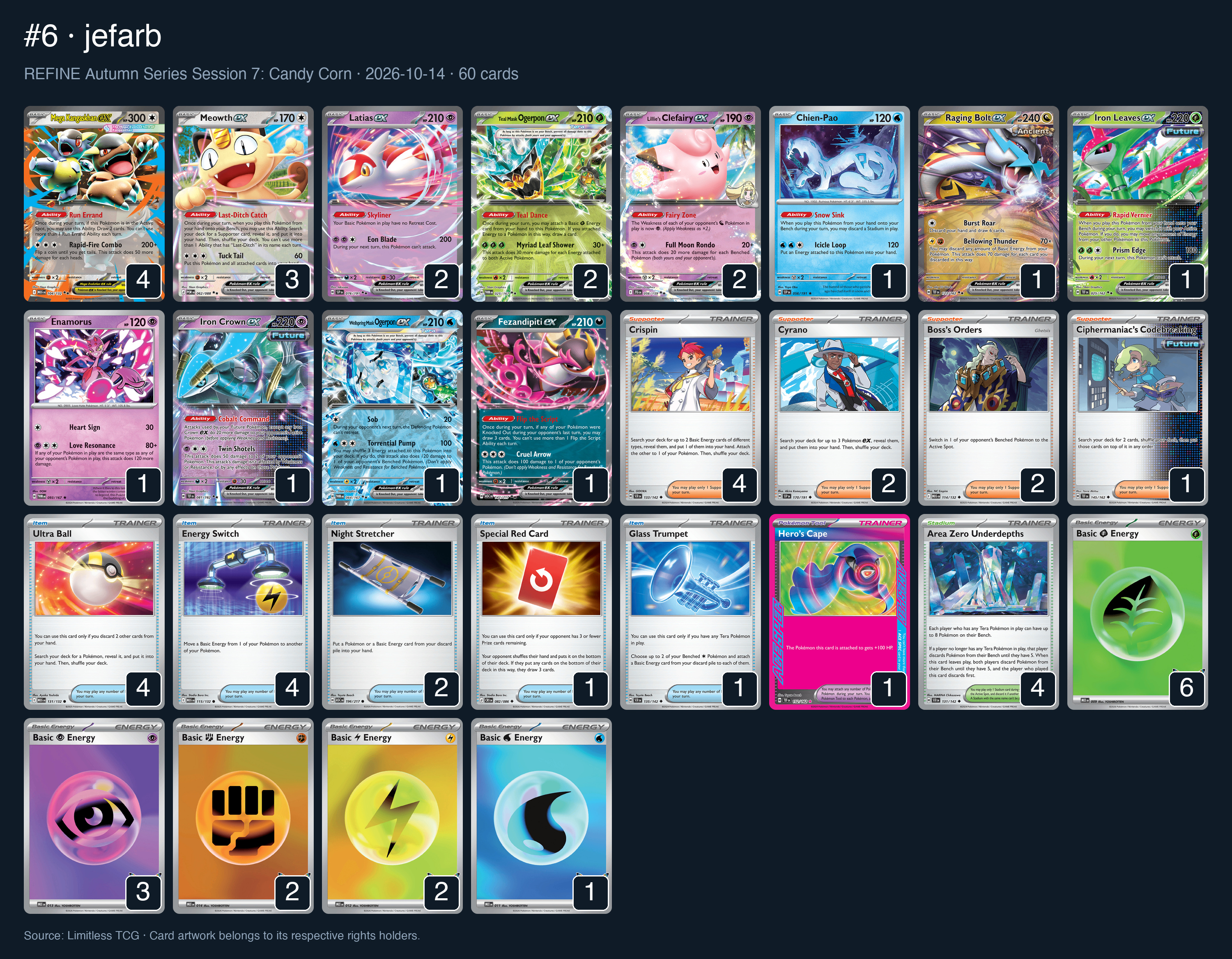 Complete 60-card deck list for rank 6, jefarb