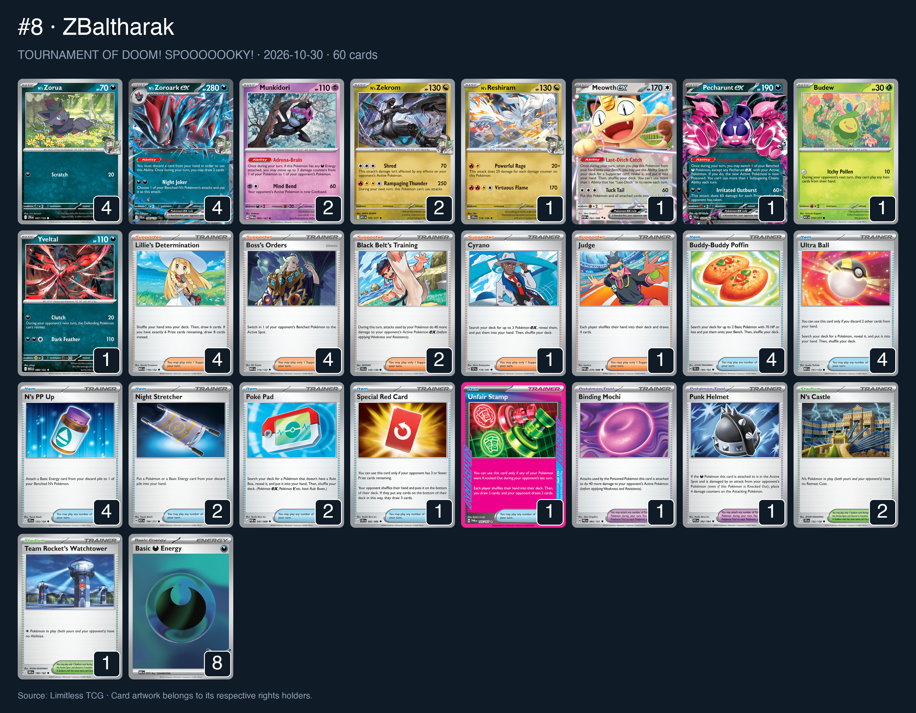 Complete 60-card deck list for rank 8, ZBaltharak