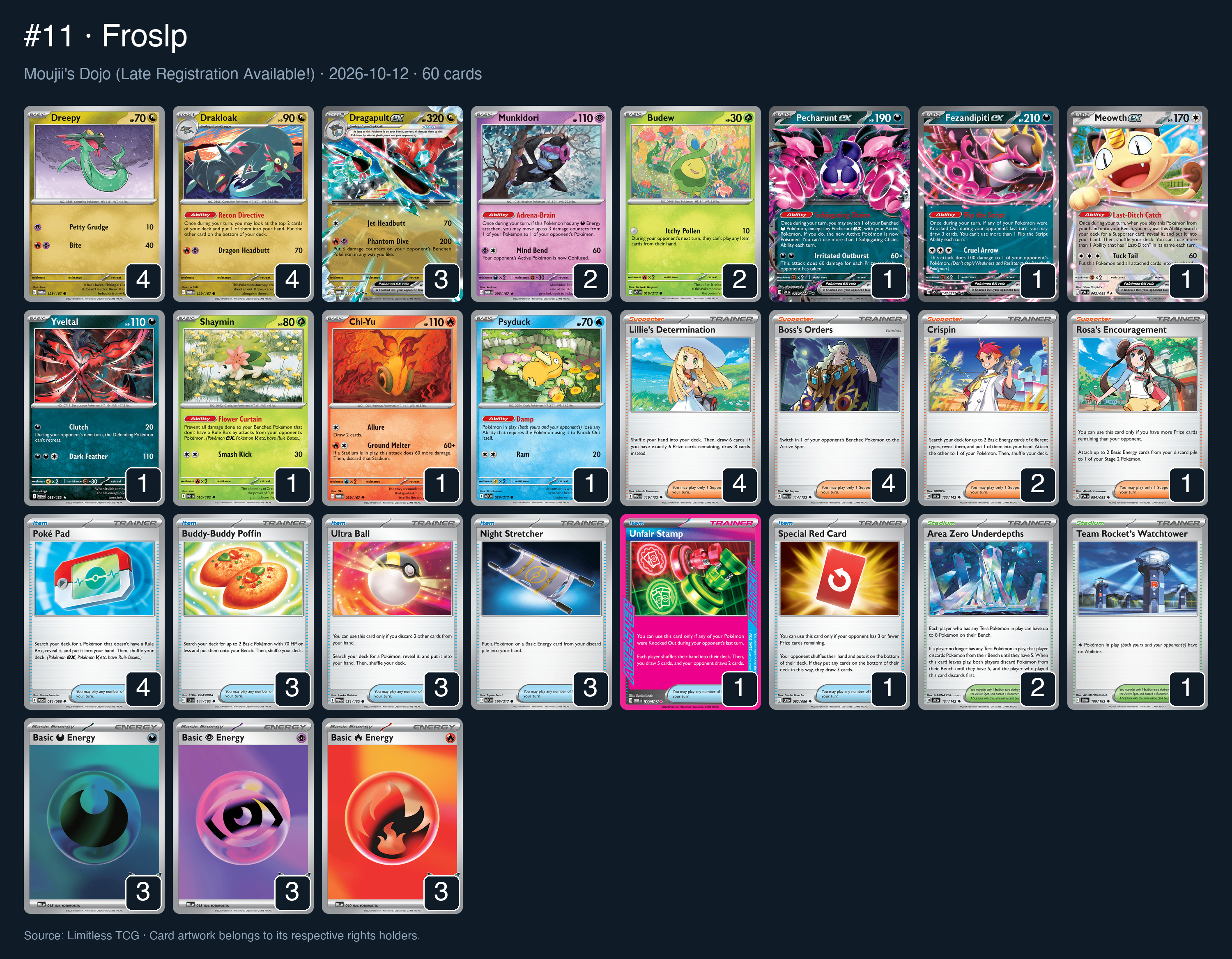Complete 60-card deck list for rank 11, Froslp