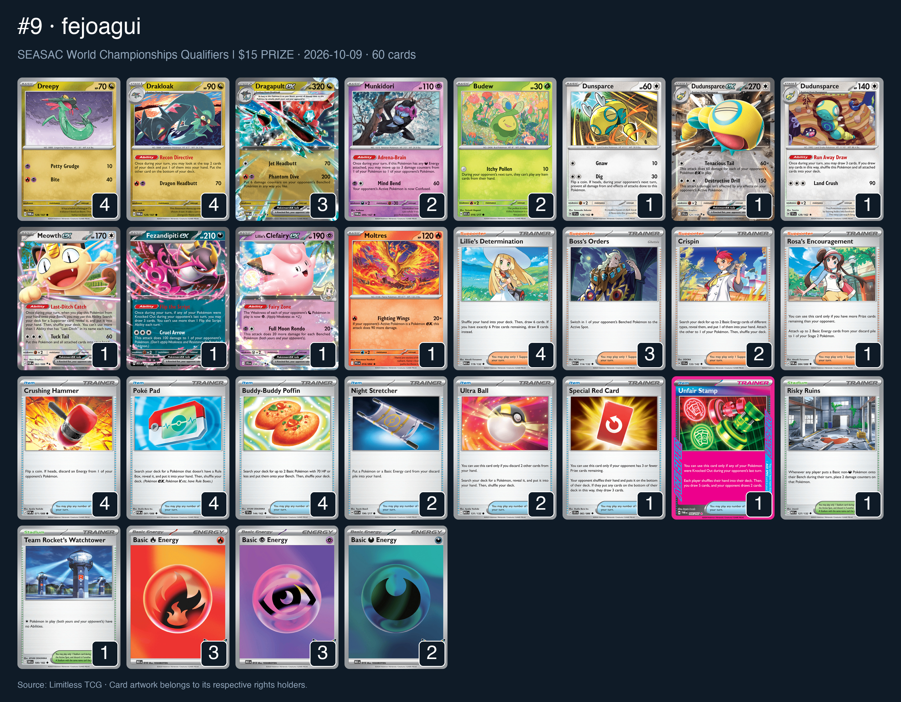 Complete 60-card deck list for rank 9, fejoagui