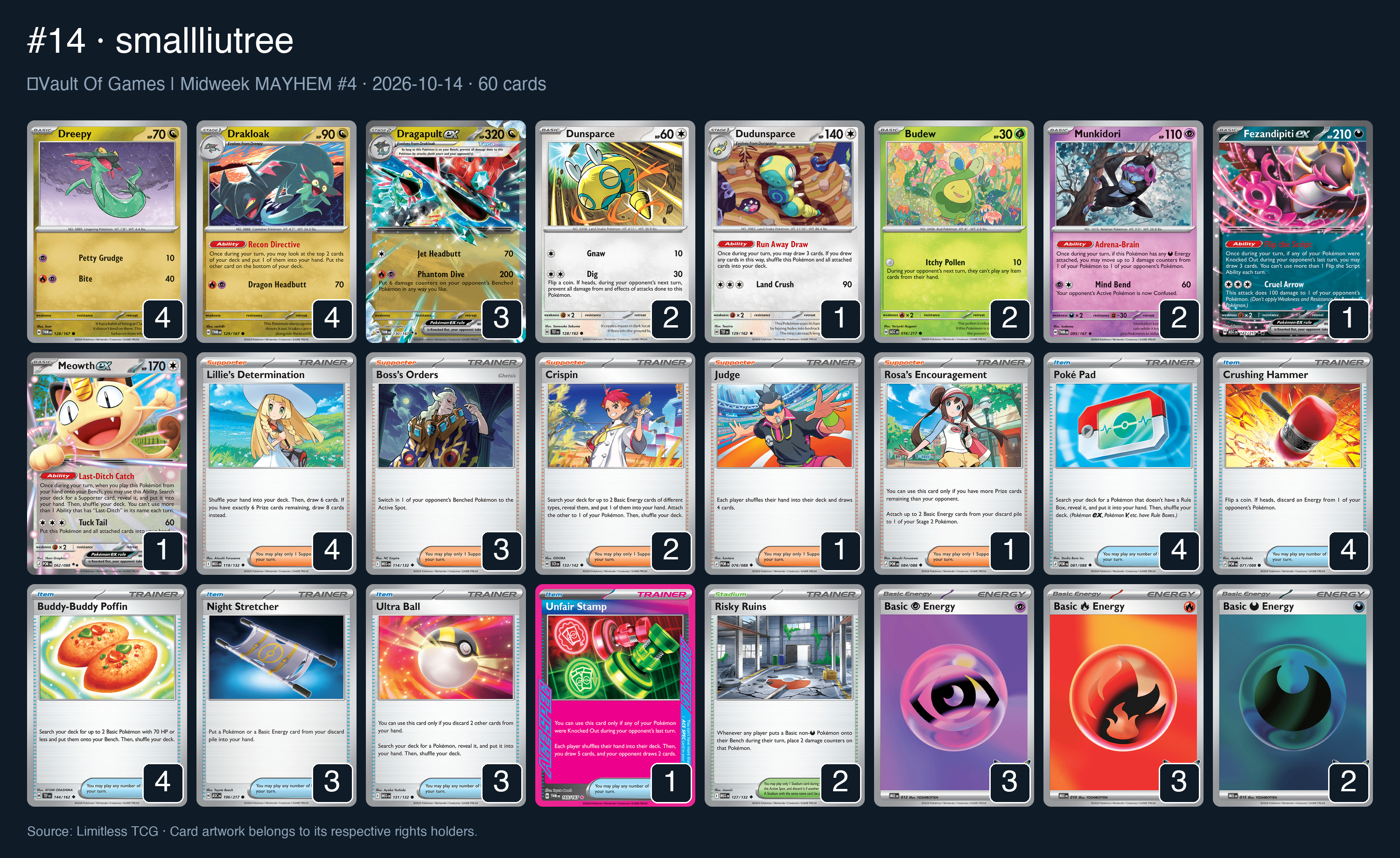 Complete 60-card deck list for rank 14, smallliutree