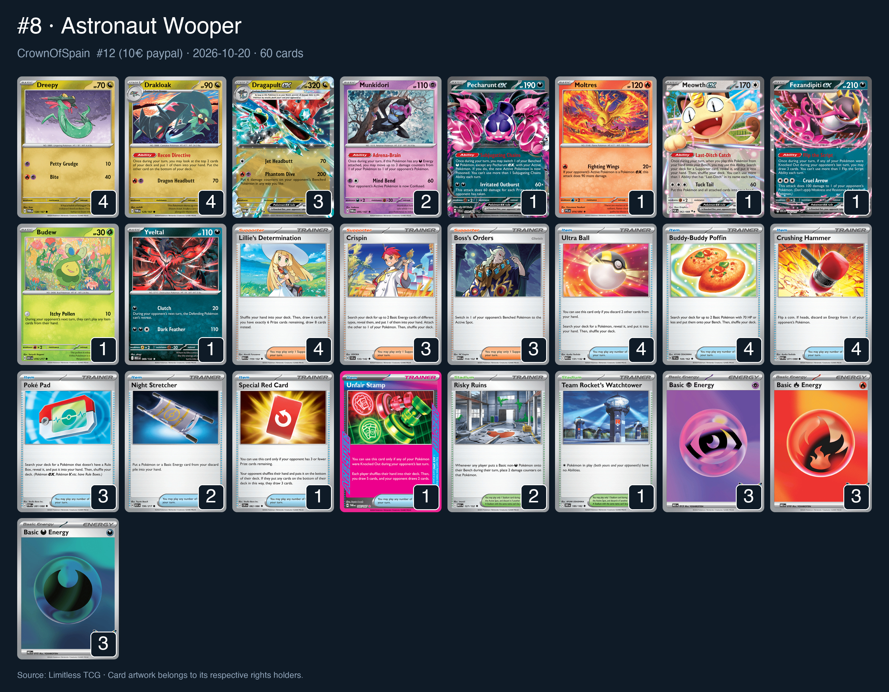 Complete 60-card deck list for rank 8, Astronaut Wooper
