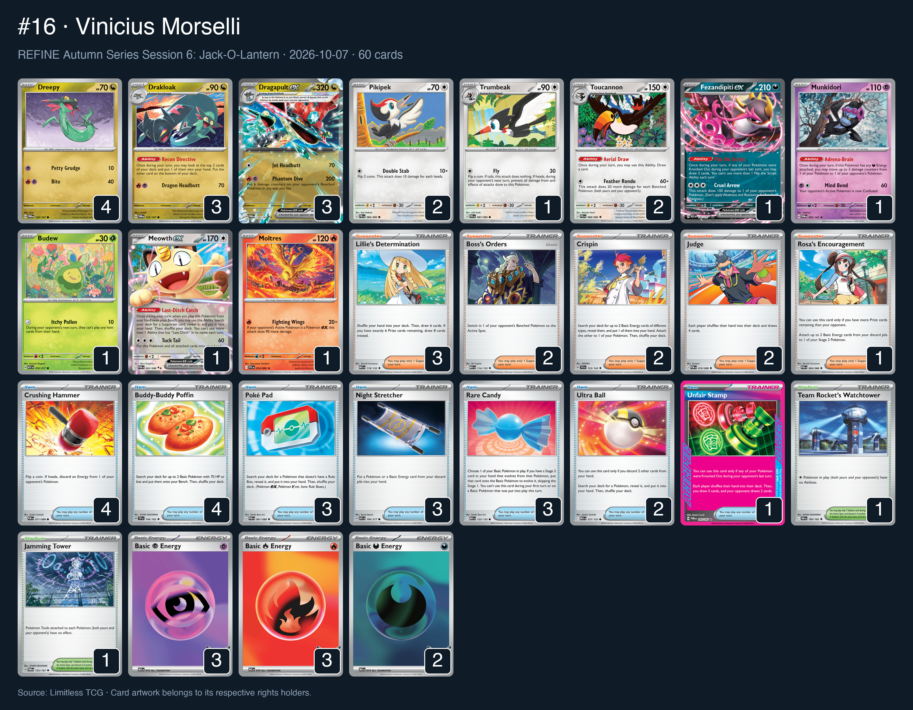 Complete 60-card deck list for rank 16, Vinicius Morselli