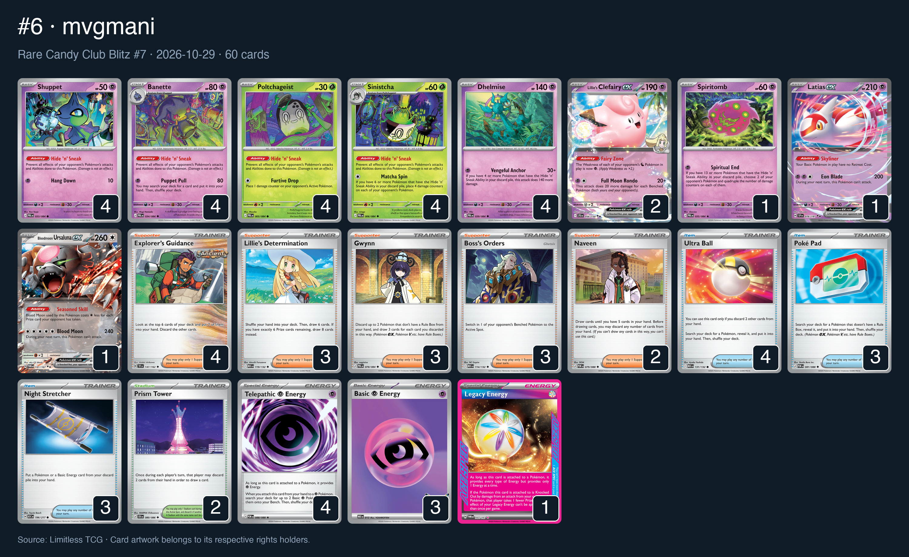 Complete 60-card deck list for rank 6, mvgmani