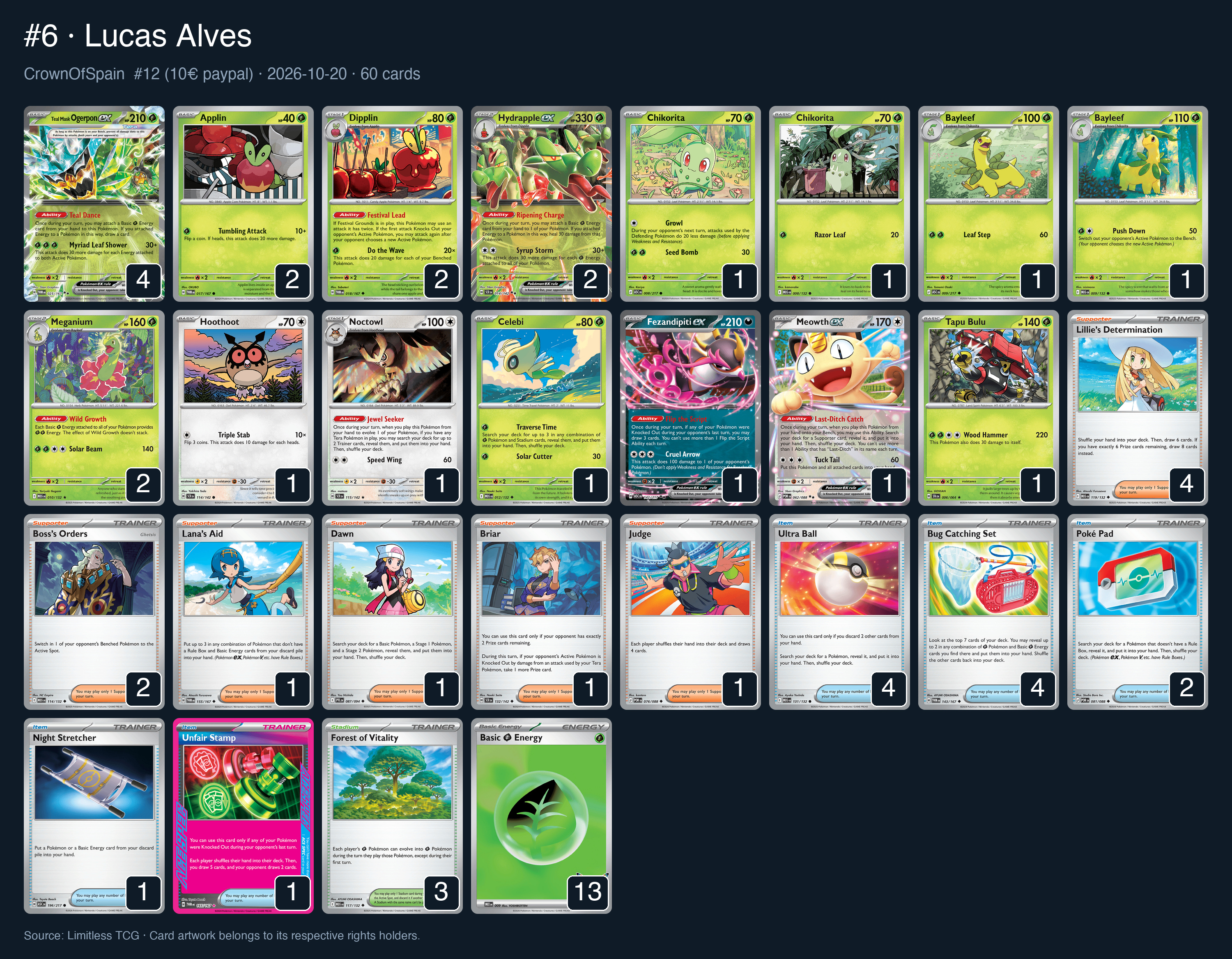 Complete 60-card deck list for rank 6, Lucas Alves