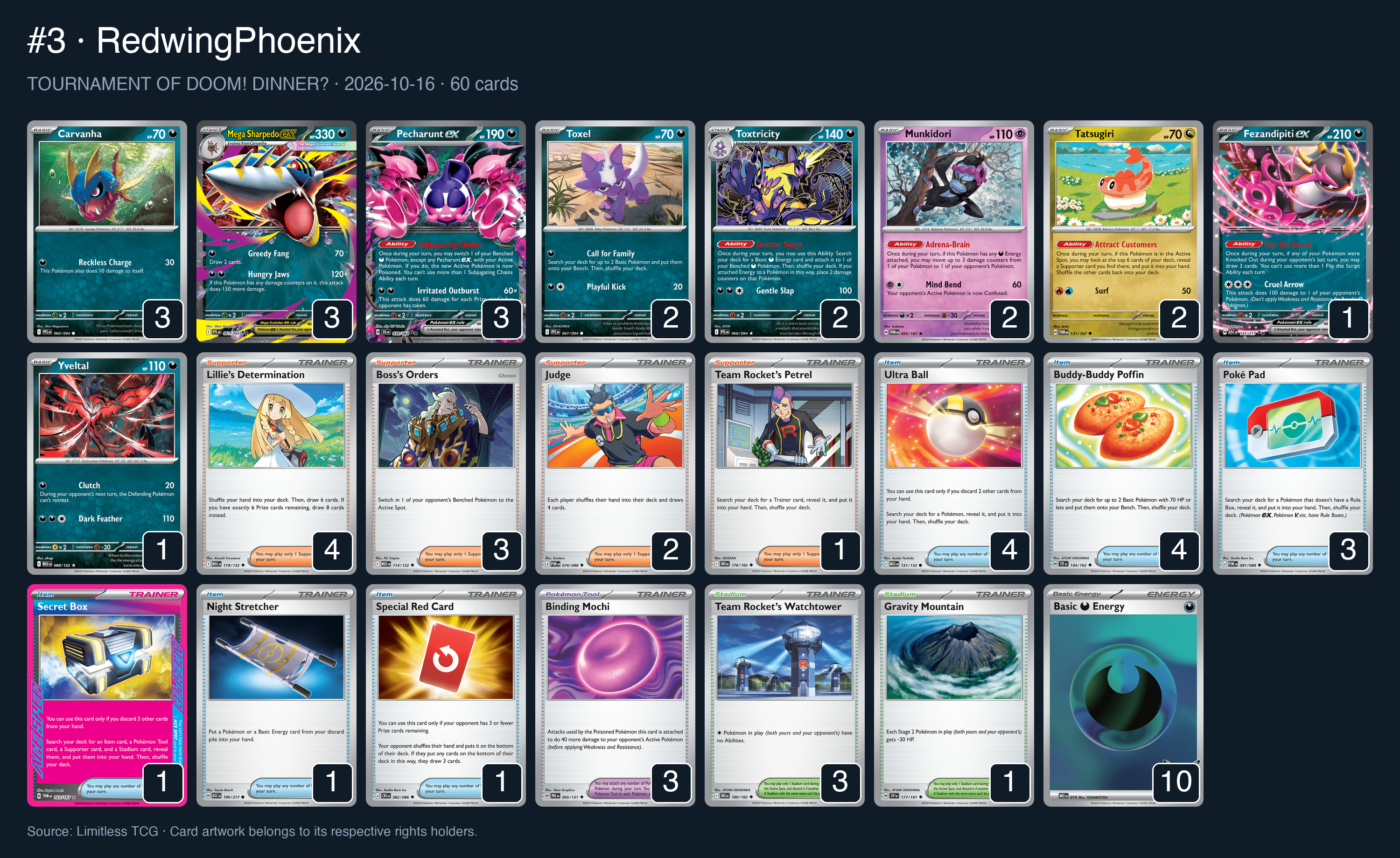 Complete 60-card deck list for rank 3, RedwingPhoenix