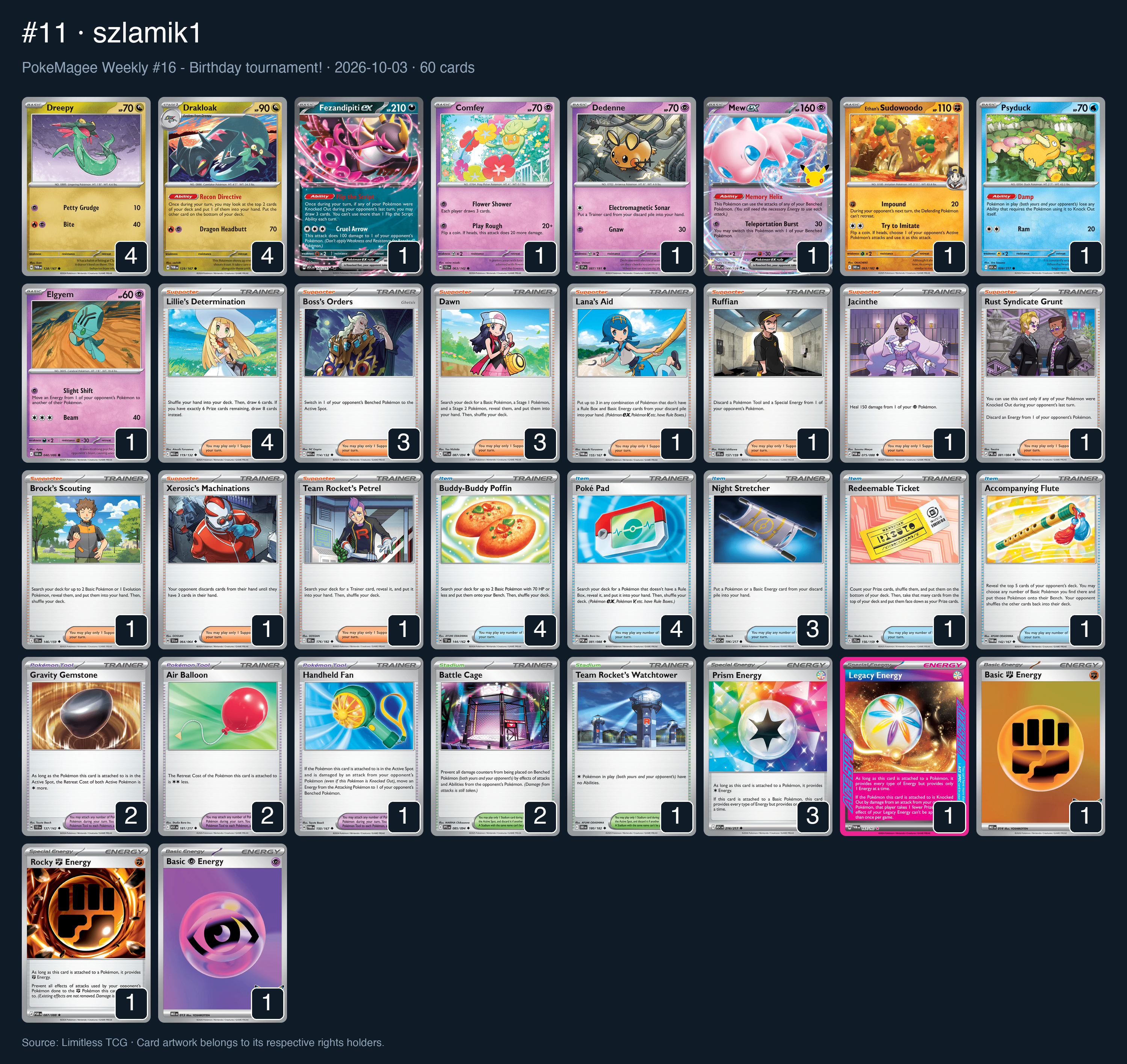 Complete 60-card deck list for rank 11, szlamik1