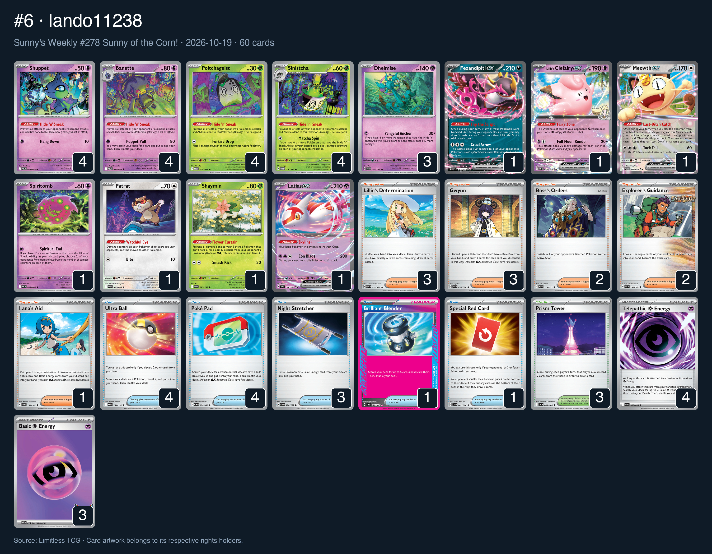 Complete 60-card deck list for rank 6, lando11238