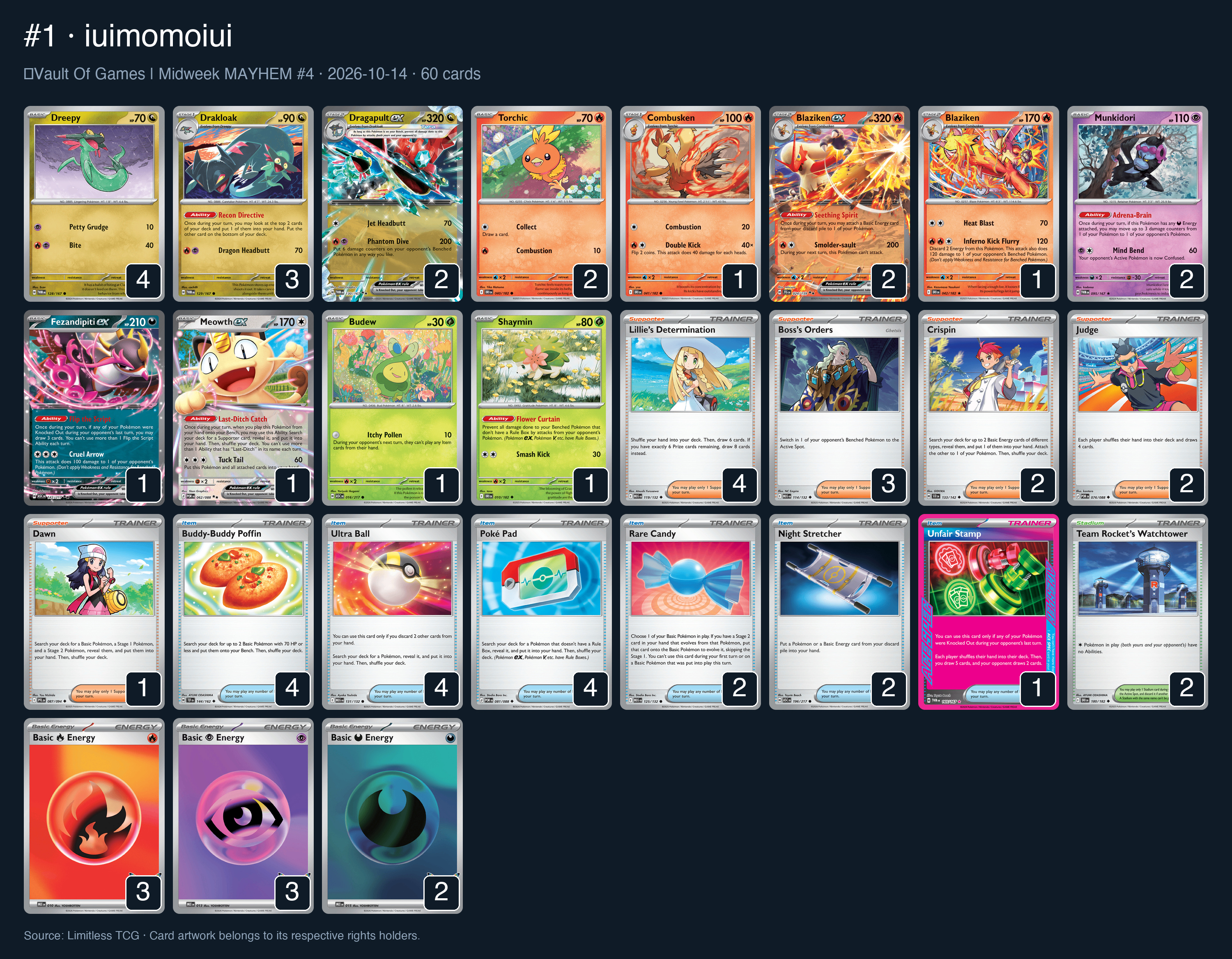 Complete 60-card deck list for rank 1, iuimomoiui