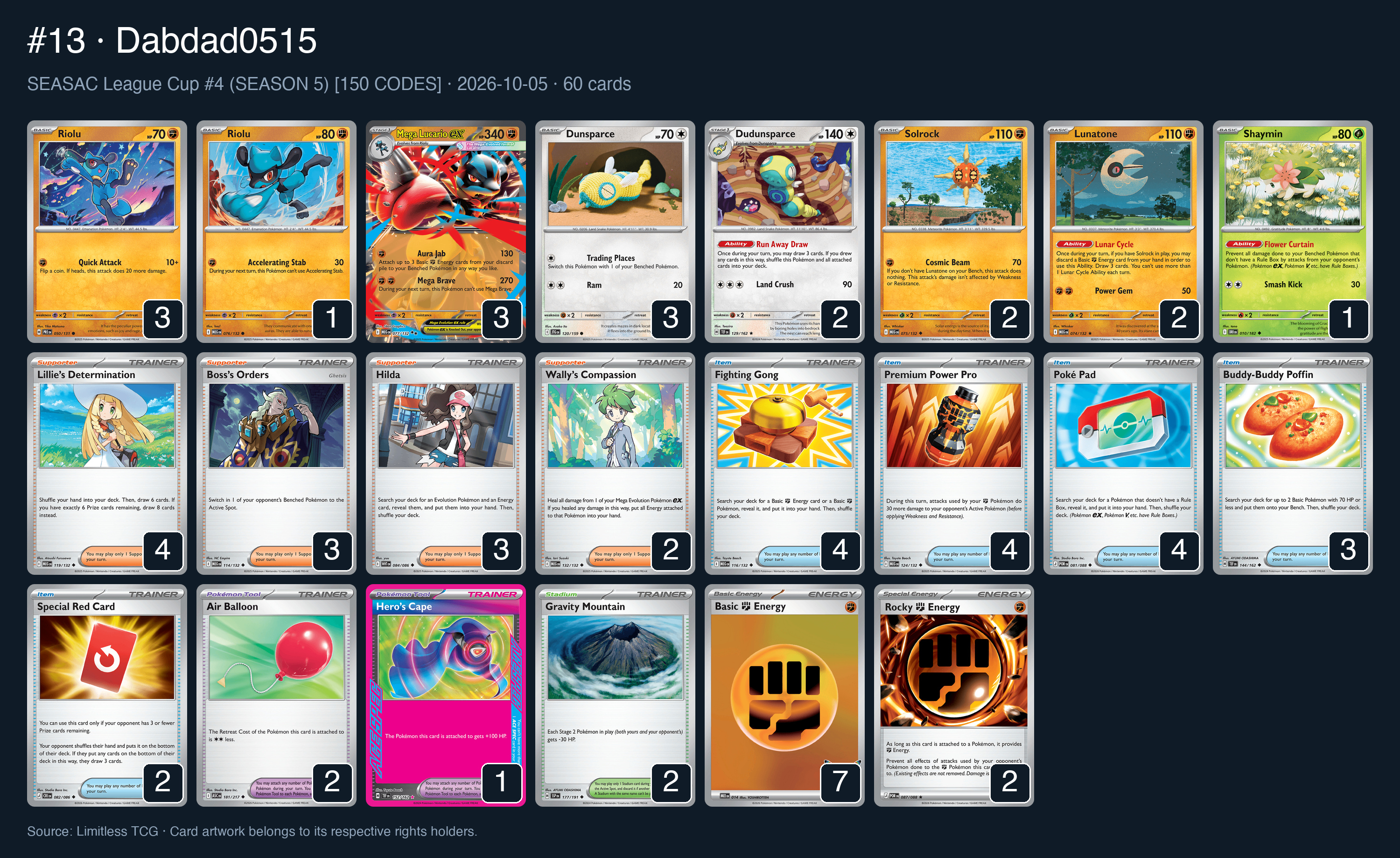 Complete 60-card deck list for rank 13, Dabdad0515