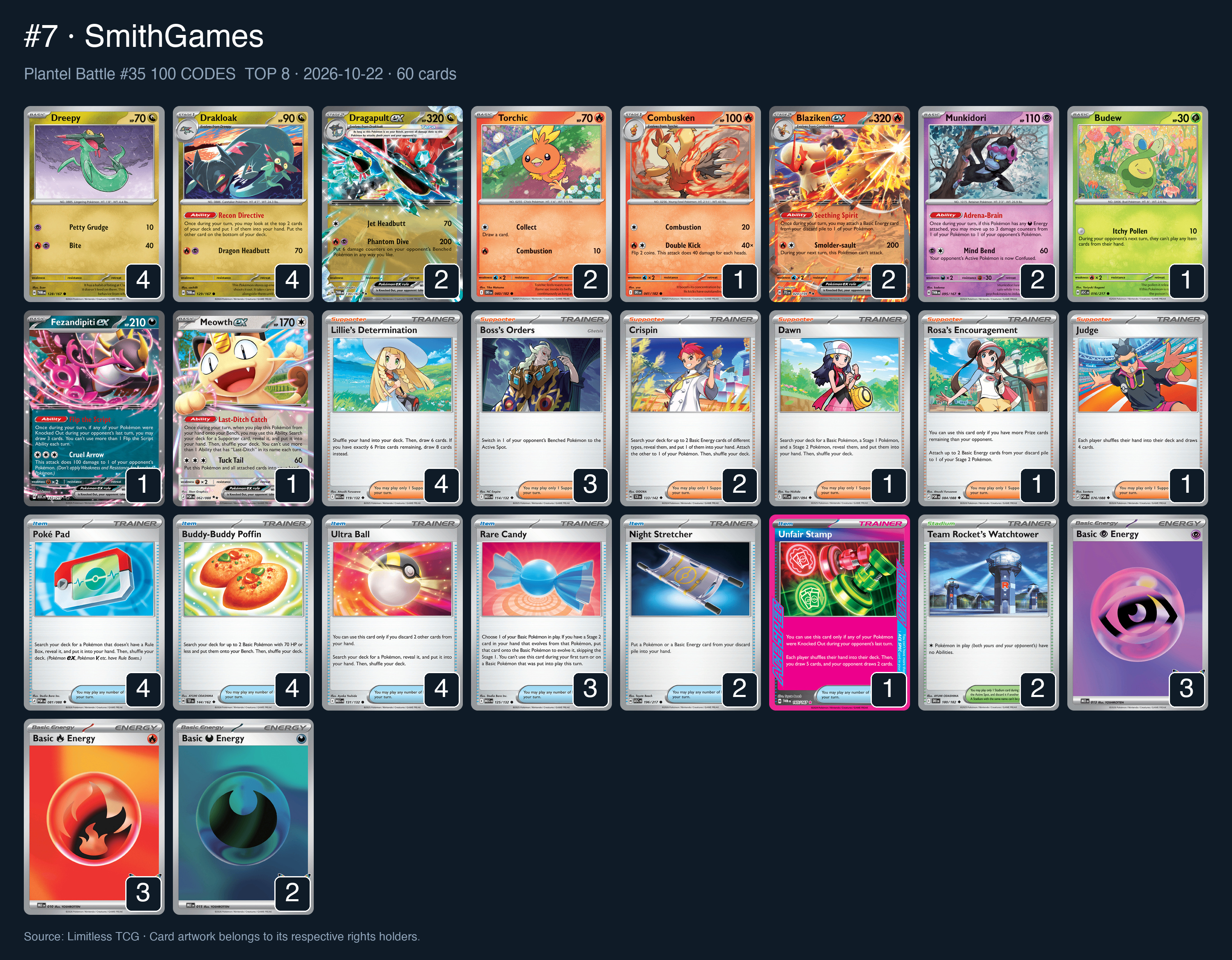 Complete 60-card deck list for rank 7, SmithGames