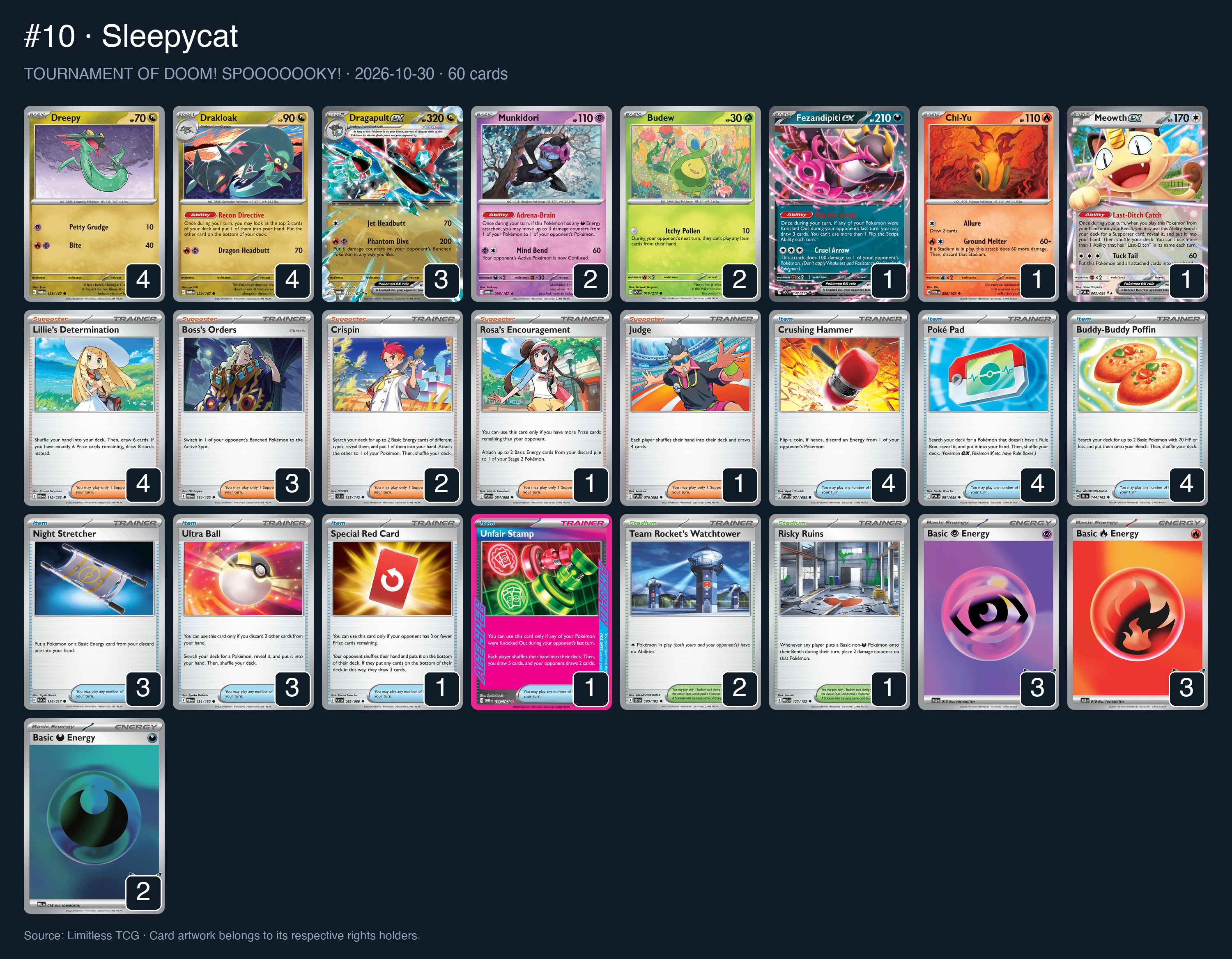 Complete 60-card deck list for rank 10, Sleepycat