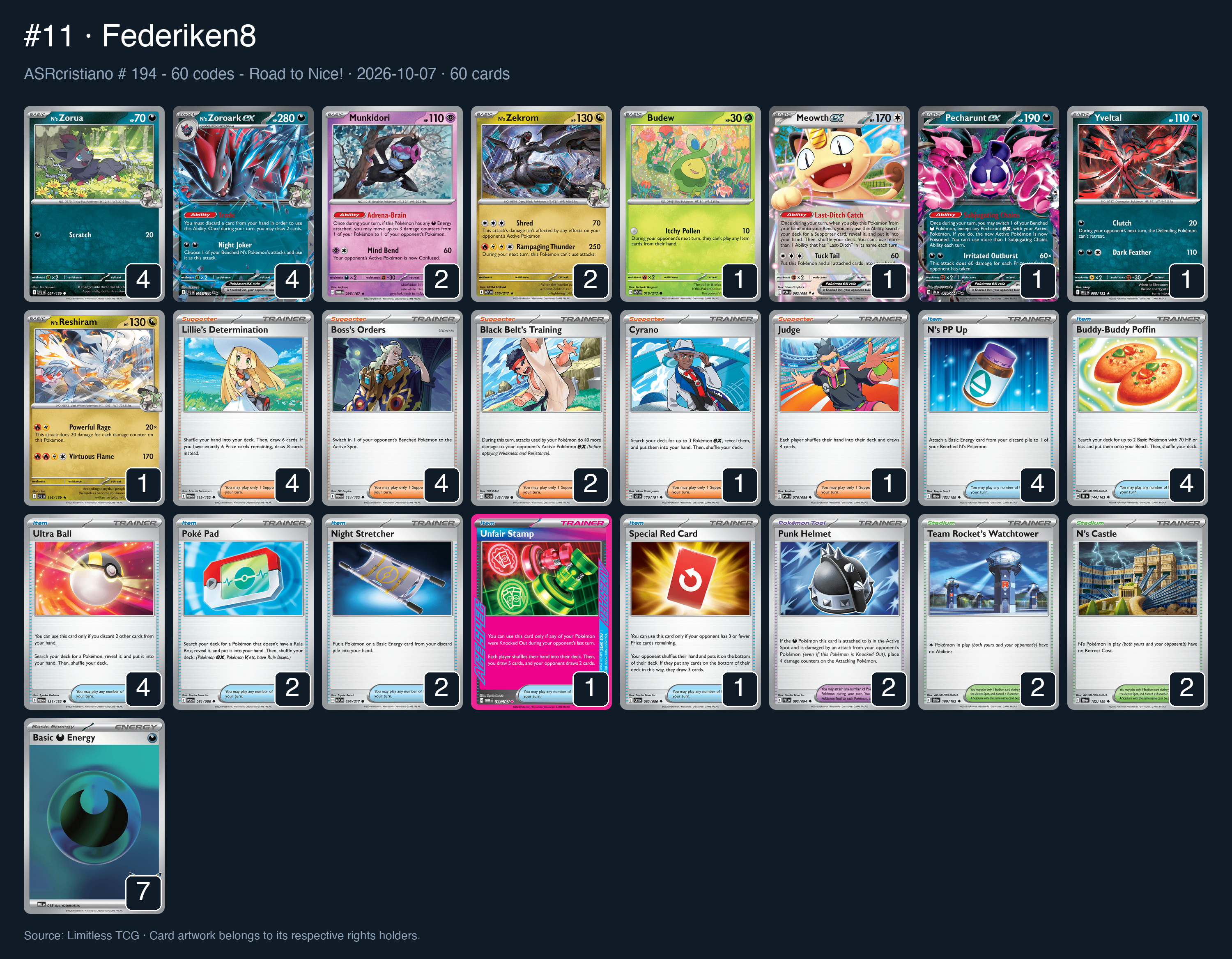 Complete 60-card deck list for rank 11, Federiken8
